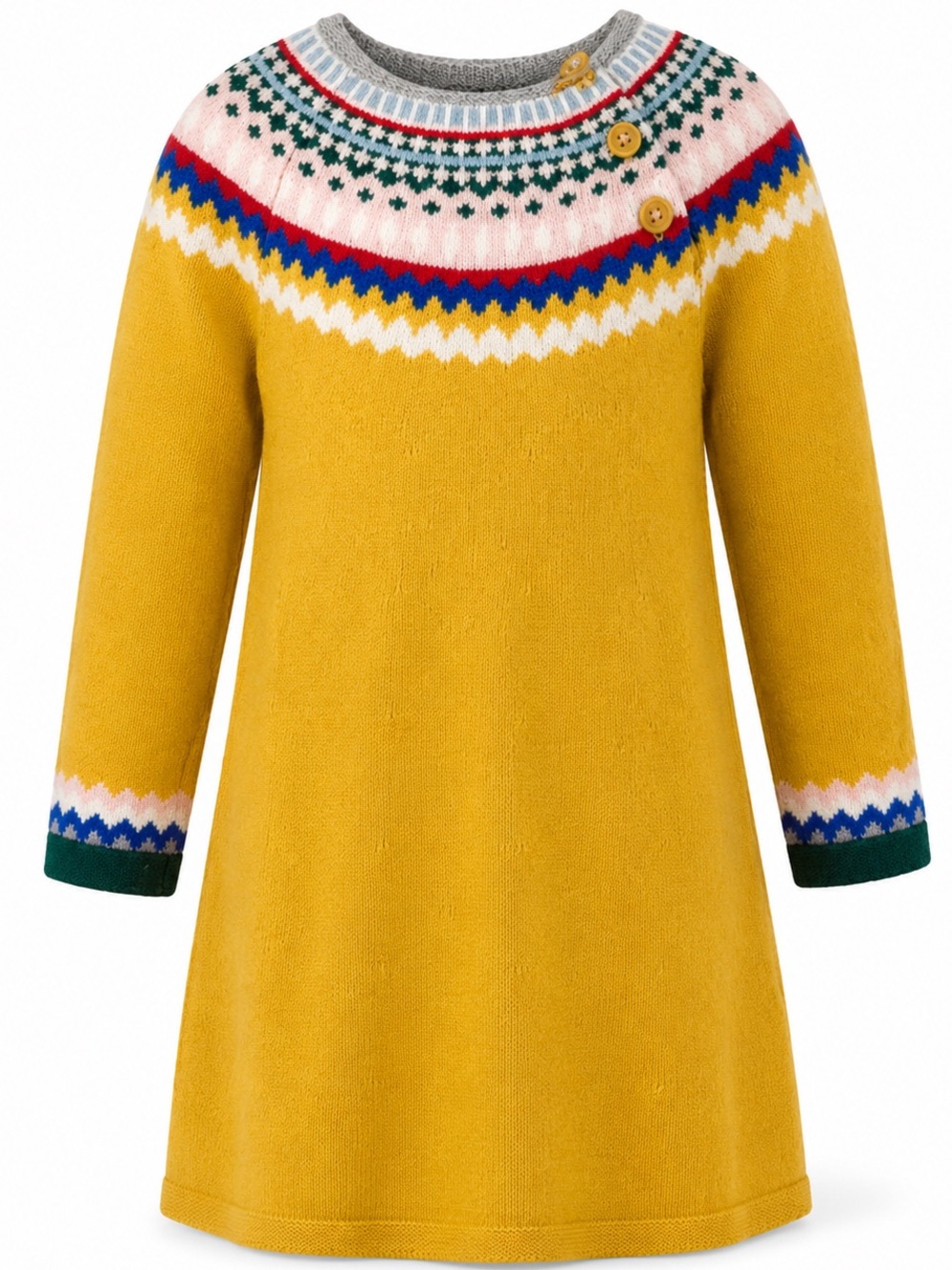 Mini Boden Lucy Fair Isle Knit Sweater Dress Yellow Girls 4-5Y